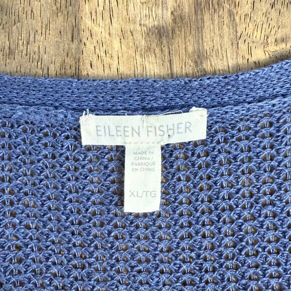 Eileen Fisher Women’s 100% Organic Linen Open Knit Short Sleeve Sweater Blue XL - Picture 4 of 9